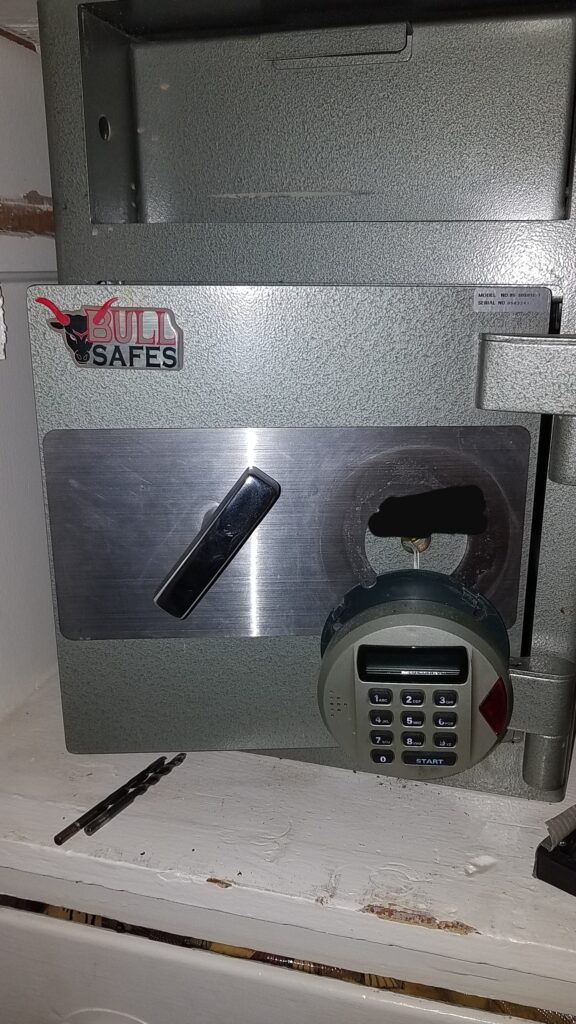 image of a small safe that we opened and then repaired the keypad